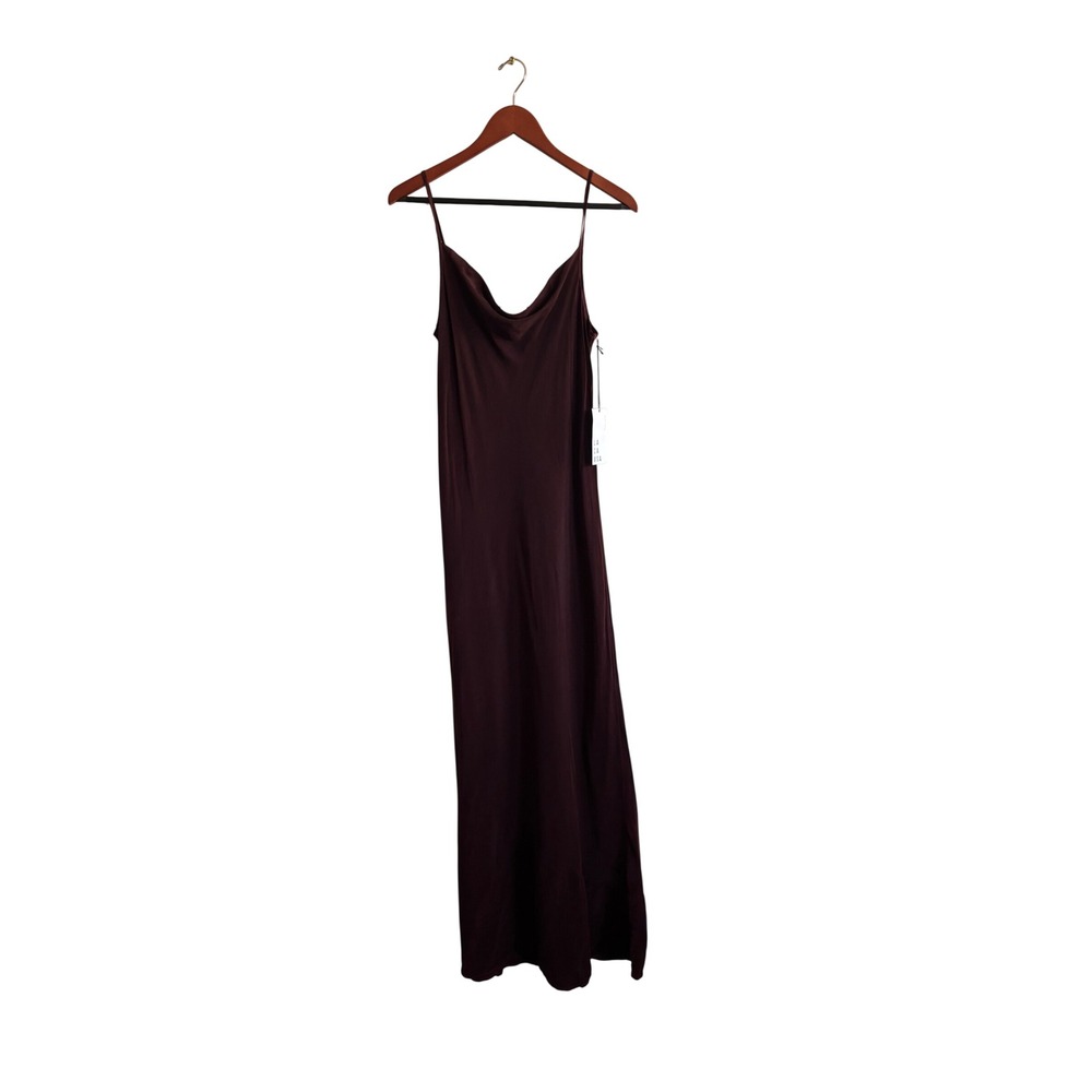 LACAUSA Women Burgundy Rayon Cupro Cowl Neck Slip Maxi Dress  Size M NEW